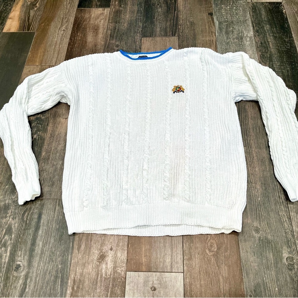 Vintage Izod Crest Logo Cable Knit Oversized Cotton Sweater XL Preppy Grandpa - Picture 6 of 9